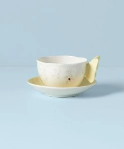 Lenox Butterfly Meadow Figural Yellow Cup And Saucer