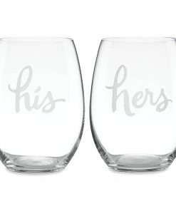 Kate Spade Drinkware Two Of A Kind "His" And "Hers" 2pc Stemless Wine