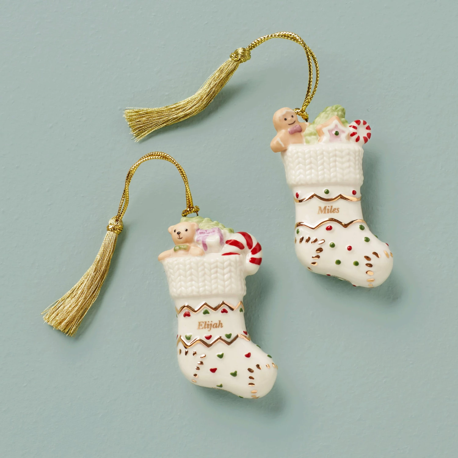 Lenox Forever Friends Stocking 2-Piece Ornament Set Personalized Ornaments