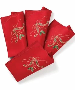 Lenox Holiday Nouveau Red 4-Piece Cloth Napkin Set Table Linens