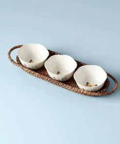 Lenox Butterfly Meadow Rattan Hors D'oeuvres With Bowls