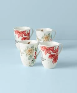 Lenox Butterfly Meadow Holiday 4-Piece Mug Set Dinnerware