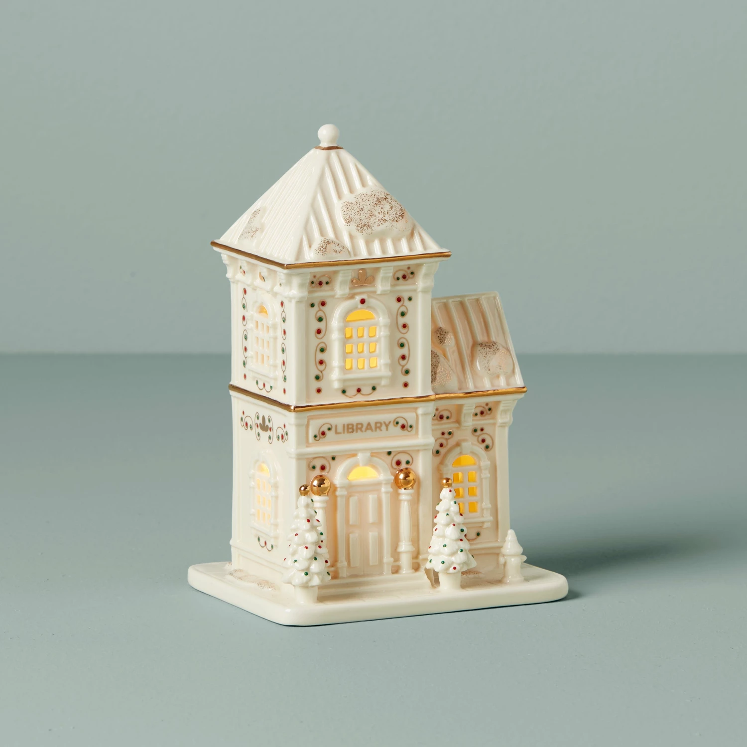 Lenox Home Décor Mistletoe Park Light-Up Library Figurine