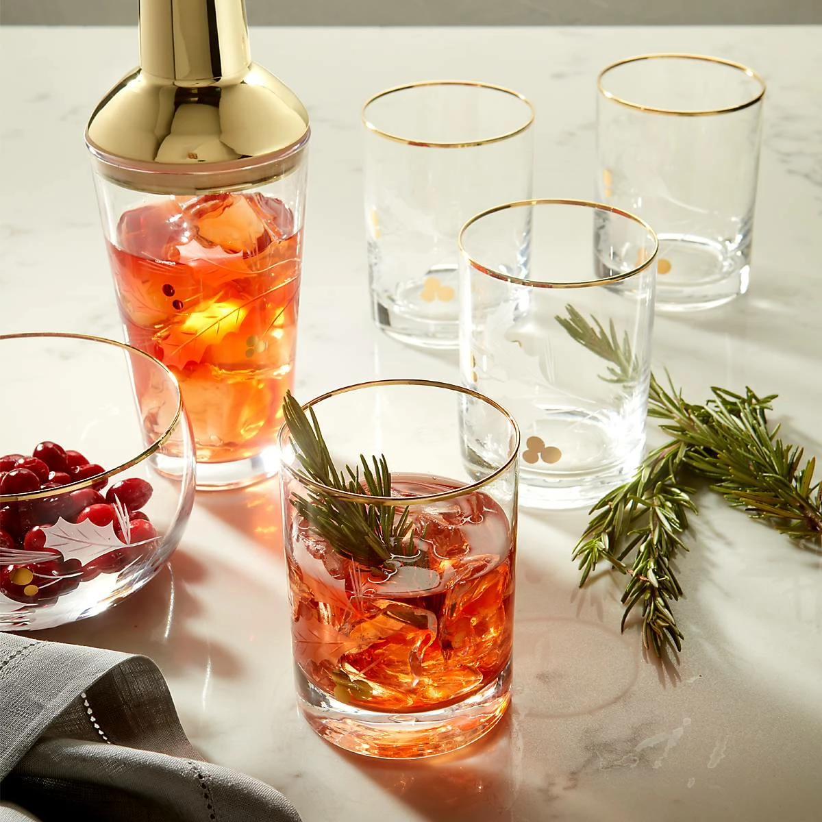 Lenox Holiday Gold 4-Piece Double Old Fashioned Set Drinkware