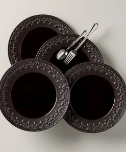 Lenox Chelse Muse Fleur Matte Black 4pc Dinner Plate Set
