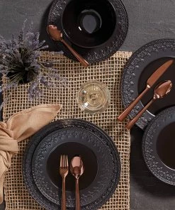 Lenox Chelse Muse Fleur Matte Black 4pc Dinner Plate Set