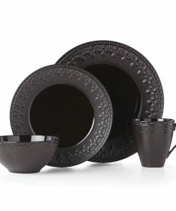 Lenox Chelse Muse Fleur Matte Black 4pc Dinner Plate Set