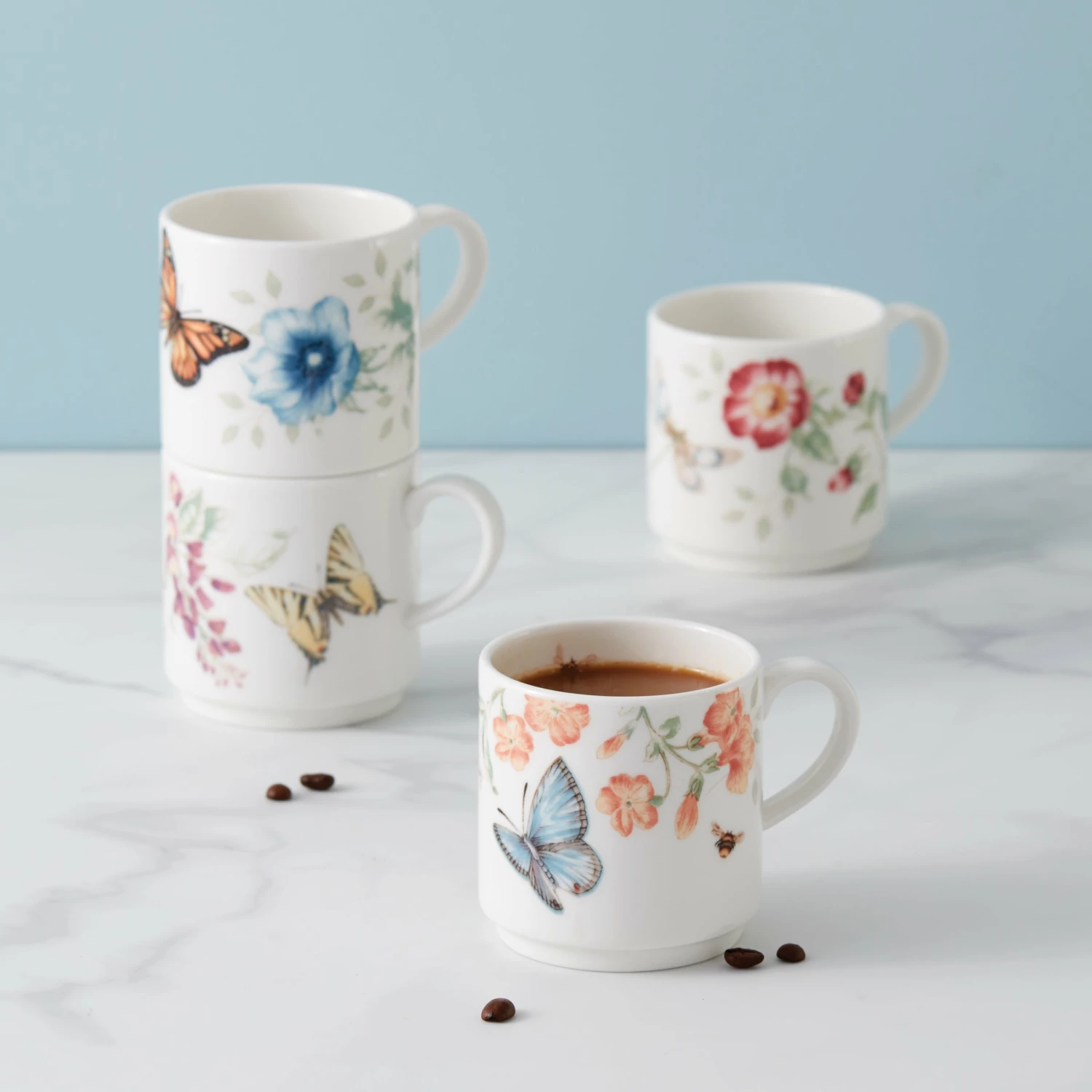 Lenox Butterfly Meadow 4-Piece Stacking Mug Set Dinnerware
