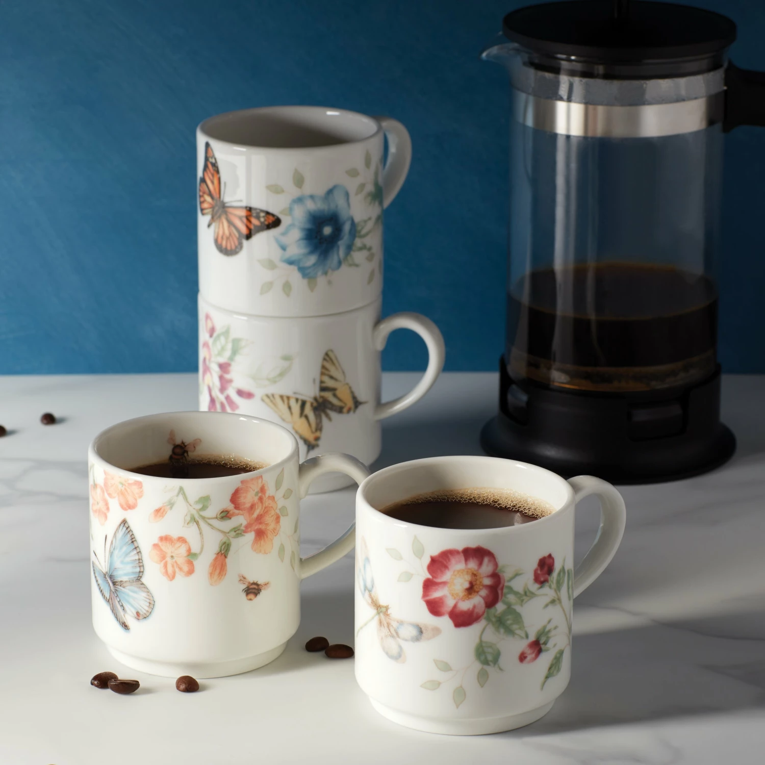 Lenox Butterfly Meadow 4-Piece Stacking Mug Set Dinnerware