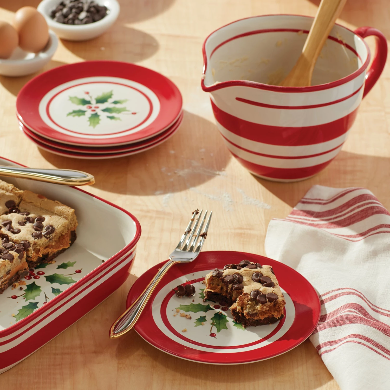 Lenox Holiday Handpaint Stripe 4-Piece Dessert Plate Set Dinnerware