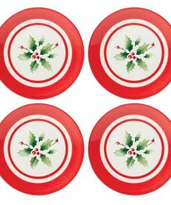 Lenox Holiday Handpaint Stripe 4-Piece Dessert Plate Set Dinnerware