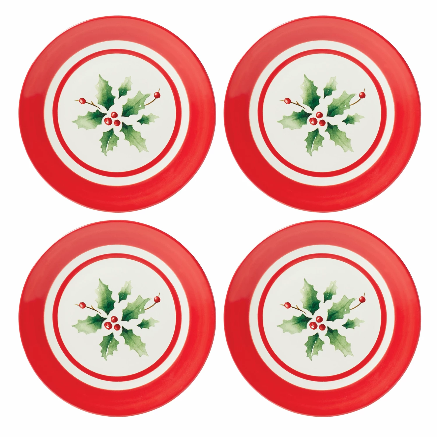 Lenox Holiday Handpaint Stripe 4-Piece Dessert Plate Set Dinnerware
