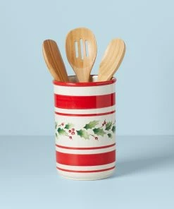 Lenox Holiday Handpaint Stripe Utensil Crock Set Dinnerware