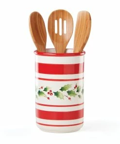Lenox Holiday Handpaint Stripe Utensil Crock Set Dinnerware