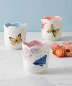 Lenox Butterfly Meadow Scalloped Pink Citrus Candle Home Décor