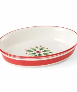 Lenox Holiday Handpaint Stripe Oval Dish