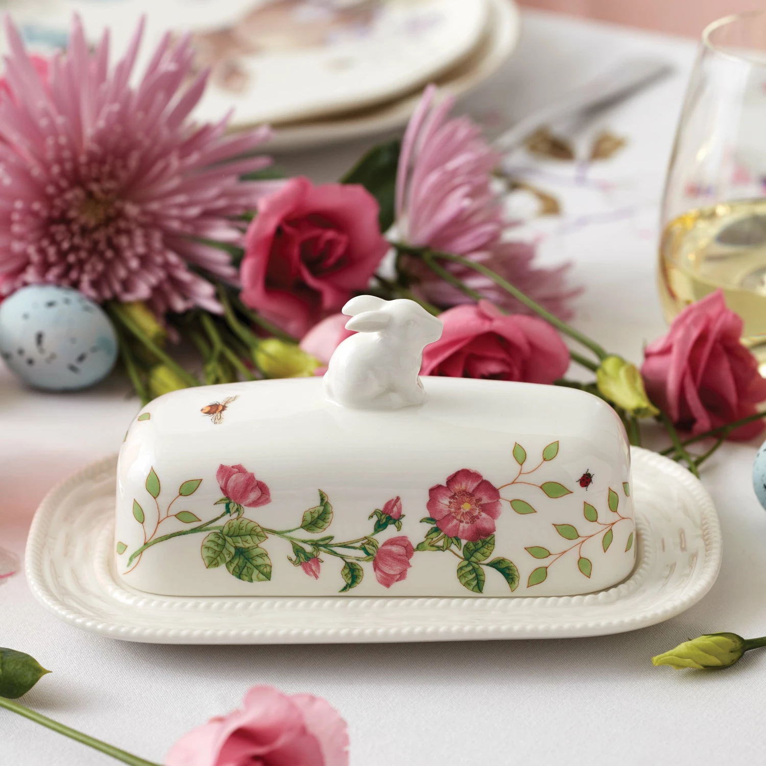 Lenox Dinnerware Butterfly Meadow Bunny Covered Butter Dish