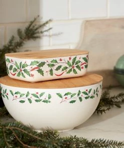 Lenox Holiday Bamboo Serve Bowl With Lid