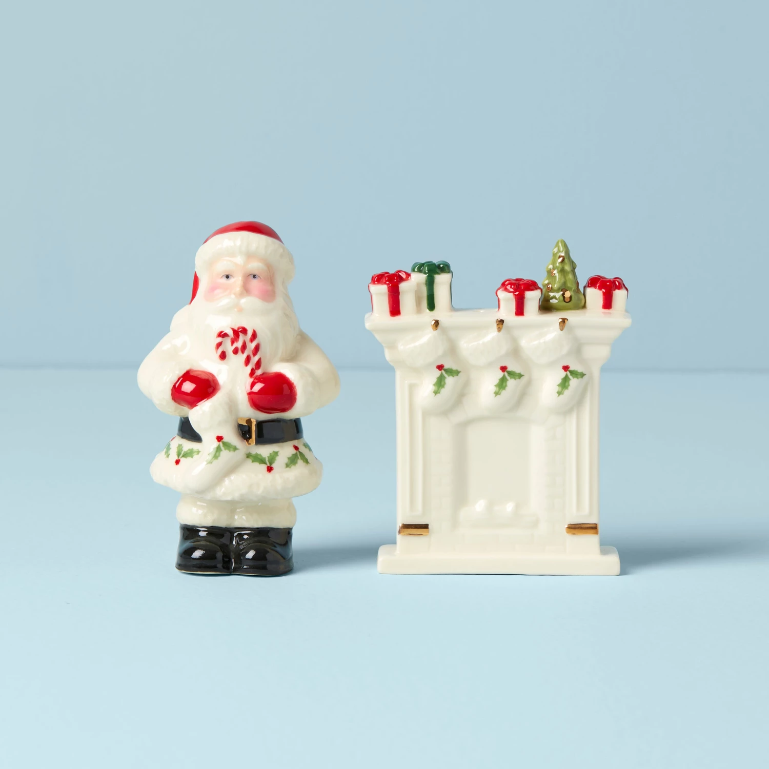 Lenox Dinnerware Holiday Santa & Fireplace Salt & Pepper