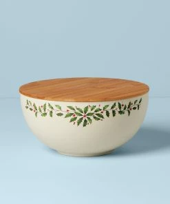 Lenox Holiday Bamboo Serve Bowl With Lid