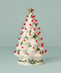 Lenox Treasured Traditions Holiday Red Bulbs Lit Tree